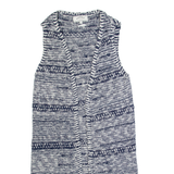 FAT FACE Womens Patterned Cardigan Blue Striped Button Neck Chunky Knit Sleeveless S