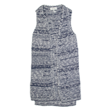 FAT FACE Womens Patterned Cardigan Blue Striped Button Neck Chunky Knit Sleeveless S