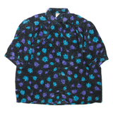 Womens Printed Shirt Black Collared Floral XL