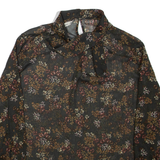 ZARA Sheer Womens Printed Blouse Green High Neck Long Sleeve Floral S
