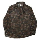 ZARA Sheer Womens Printed Blouse Green High Neck Long Sleeve Floral S