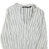ZARA Womens Printed Blouse White V-Neck 3/4 Sleeve Striped M