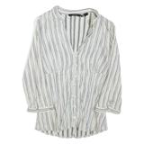 ZARA Womens Printed Blouse White V-Neck 3/4 Sleeve Striped M