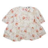 ZARA Womens Smock Blouse White 3/4 Sleeve Floral 2XL