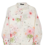 ZARA Sheer Womens Printed Shirt Beige Collared Long Sleeve Floral S