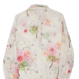 ZARA Sheer Womens Printed Shirt Beige Collared Long Sleeve Floral S