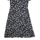 EDDIE BAUER Womens Tea Dress Black 90s Floral Short Sleeve Long M