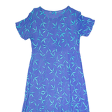 Womens Maxi Dress Blue 90s Crazy Pattern Short Sleeve Long M