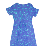Womens Maxi Dress Blue 90s Crazy Pattern Short Sleeve Long M