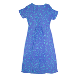 Womens Maxi Dress Blue 90s Crazy Pattern Short Sleeve Long M
