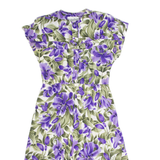 PICCALINO Womens A-Line Dress Purple 90s Floral Short Sleeve Long M