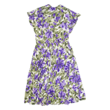 PICCALINO Womens A-Line Dress Purple 90s Floral Short Sleeve Long M