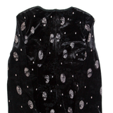 DHONI Womens Fit & Flare Dress Black Velvet Spotted Long Sleeve Knee Length M