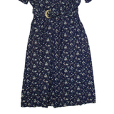 SL FASHIONS Womens A-Line Dress Blue 90s Floral Long Sleeve Long M