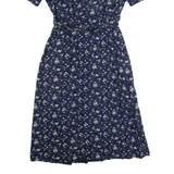 SL FASHIONS Womens A-Line Dress Blue 90s Floral Long Sleeve Long M