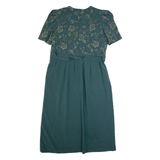 MISS DORBY Womens Day Dress Green 90s Short Sleeve Long L