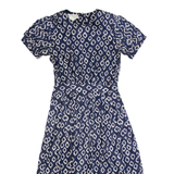 MAGGIE BOUTIQUE Womens A-Line Dress Blue Spotted Short Sleeve Long M