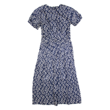 MAGGIE BOUTIQUE Womens A-Line Dress Blue Spotted Short Sleeve Long M