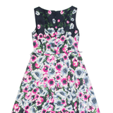 HOBBS LONDON Womens A-Line Dress Blue Floral Sleeveless Midi UK 10