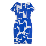 PHASE EIGHT Womens Bodycon Dress Blue Geometric Short Sleeve Midi UK 10