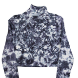 RUSSELL ATHLETIC Womens Cropped Top Grey High Neck Long Sleeve Crazy Pattern XS