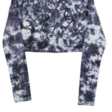 RUSSELL ATHLETIC Womens Cropped Top Grey High Neck Long Sleeve Crazy Pattern XS