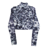 RUSSELL ATHLETIC Womens Cropped Top Grey High Neck Long Sleeve Crazy Pattern XS