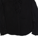 POLO RALPH LAUREN Frill Womens Shirt Black Long Sleeve Viscose UK 10
