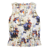 HUGO BOSS Womens Printed Vest Cream Sleeveless Silk Crazy Pattern UK 6