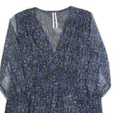 ANTHROPOLOGIE Womens Printed Top Blue V-Neck 3/4 Sleeve Crazy Pattern S
