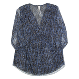 ANTHROPOLOGIE Womens Printed Top Blue V-Neck 3/4 Sleeve Crazy Pattern S