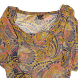 TED BAKER Womens Printed Top Brown 3/4 Sleeve Silk Paisley XS