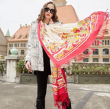 Anyyou 100% Merino Wool Red White Gold Silk Satin Large Winter Scarf Pashmina Shawl Bandana Perfect For Women Ladies Fashion Style