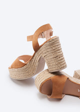 Jana Camel Suede Ankle Strap Women Espadrille Sandal Heel Detail