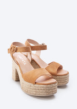Jana Camel Suede Ankle Strap Women Open Espadrille Sandal Heels