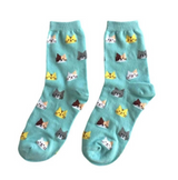 Anyfootwear 5 Pairs Sky Blue Cat Cotton Long Socks Size 5-9 High Quality Fashion Casual Office Sports Business Skateboard Knitted Crew Socks for Women