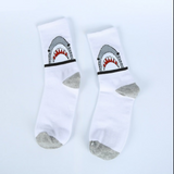 Anyfootwear 5 Pairs Unisex Shark Print Sports Socks Size 4-9 White Long Cotton Knitted Breathable Hip-Hop Skateboard Casual Fashion Socks