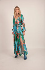 Jersey V Neck Maxi Dress in Paint Stroke Print