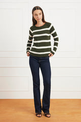 Stripe Sloane Crewneck in Forest Green
