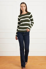Stripe Sloane Crewneck in Forest Green