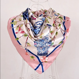 Anyyou Fashion Premium Satin Square Scarf – Vase Floral Pink Silk-Feel Neckwrap for Women
