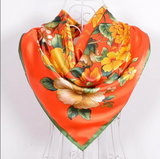 Anyyou Fashion Premium Satin Square Scarf – Bold Peony Orange Silk-Feel Neckwrap for Women