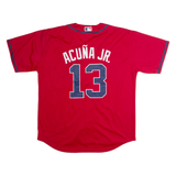 NIKE Atlanta Braves Home #13 Acuna Jr Mens Jersey Red USA V-Neck 2XL