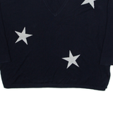 DKNY Star Womens Patterned Jumper Blue V-Neck Tight Knit L