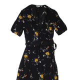 FAT FACE Womens Wrap Dress Black Floral Short Sleeve Knee Length UK 8