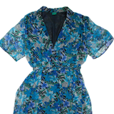 CANDA Womens Day Dress Blue Floral Short Sleeve Knee Length M