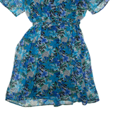 CANDA Womens Day Dress Blue Floral Short Sleeve Knee Length M