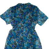 CANDA Womens Day Dress Blue Floral Short Sleeve Knee Length M
