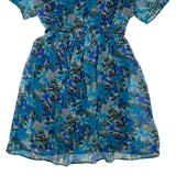CANDA Womens Day Dress Blue Floral Short Sleeve Knee Length M