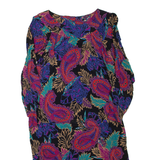 Womens Day Dress Black Viscose Floral Long Sleeve Knee Length M